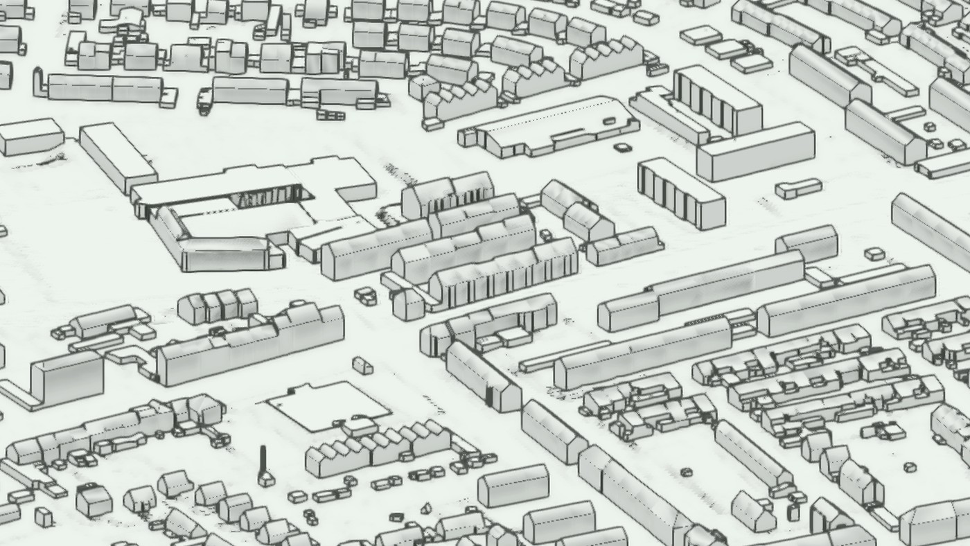 3D-Gebäudemodell mit unterschiedlichen Dachformen